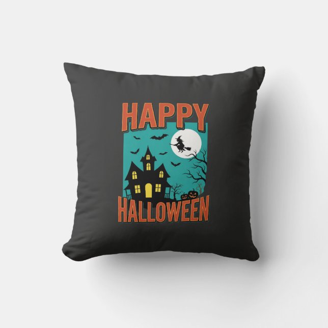 Coussin Conception de sorcière de maison hantée Halloween  (Recto)