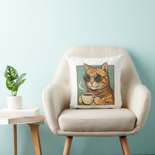 Coussin Conception de style rétro pour café Cool Cat pour