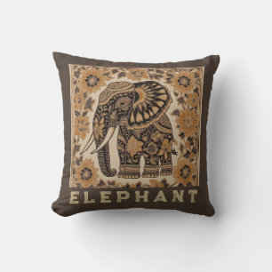 Coussin Conception de style vintage éléphant batik, Rétro 