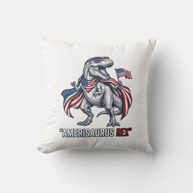 Coussin Conception de T-shirt blanc Patriotic T-Rex Ameris (Recto)