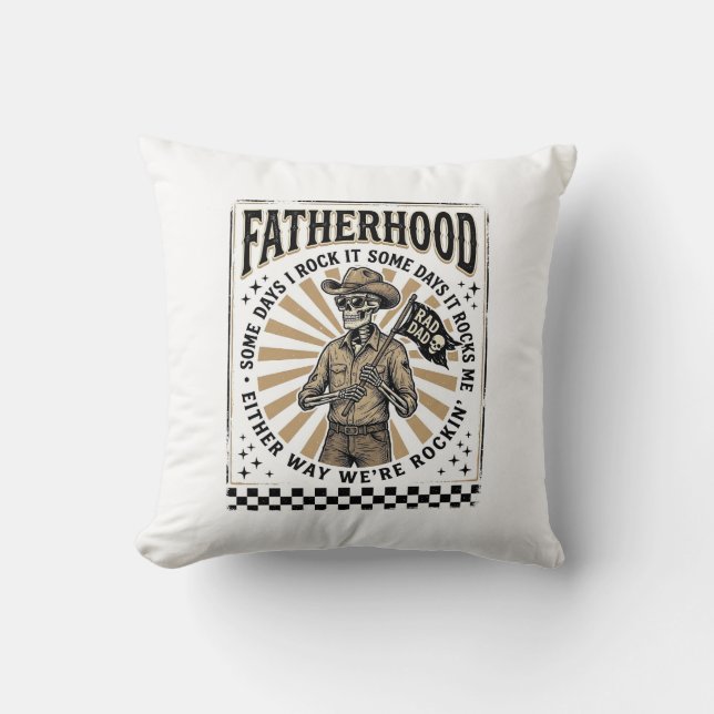 Coussin Conception de T-shirt de papa cowboy squelette vin (Recto)