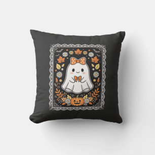 Coussin Conception de T-Shirt Floral de Fantôme de Citroui
