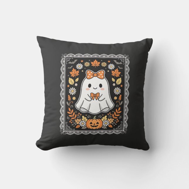 Coussin Conception de T-Shirt Floral de Fantôme de Citroui (Recto)