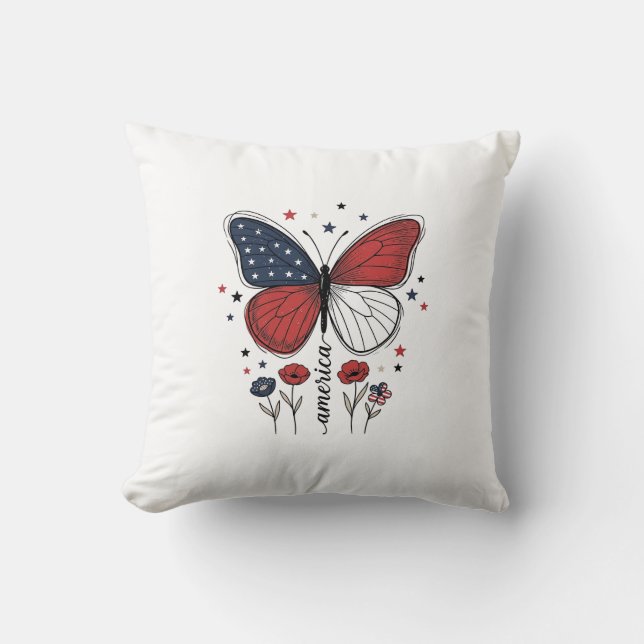 Coussin Conception de T-shirt vintage papillon patriotique (Recto)