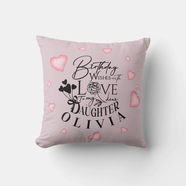 Coussin Conception de texte d'anniversaire de fille avec c (Recto)