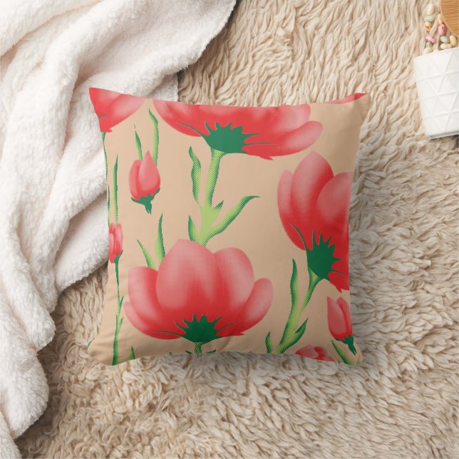 Coussin Conception de tissu rouge vibrant avec motif flora (Couverture)