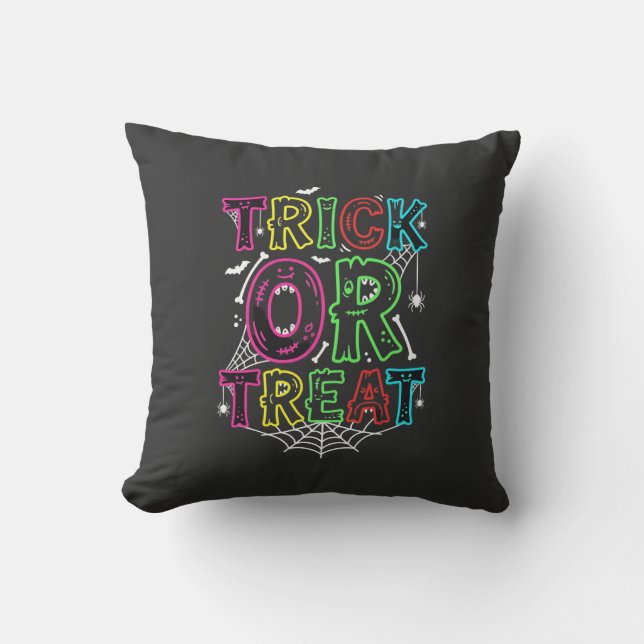 Coussin Conception de toile d'araignée Halloween Trick or  (Recto)