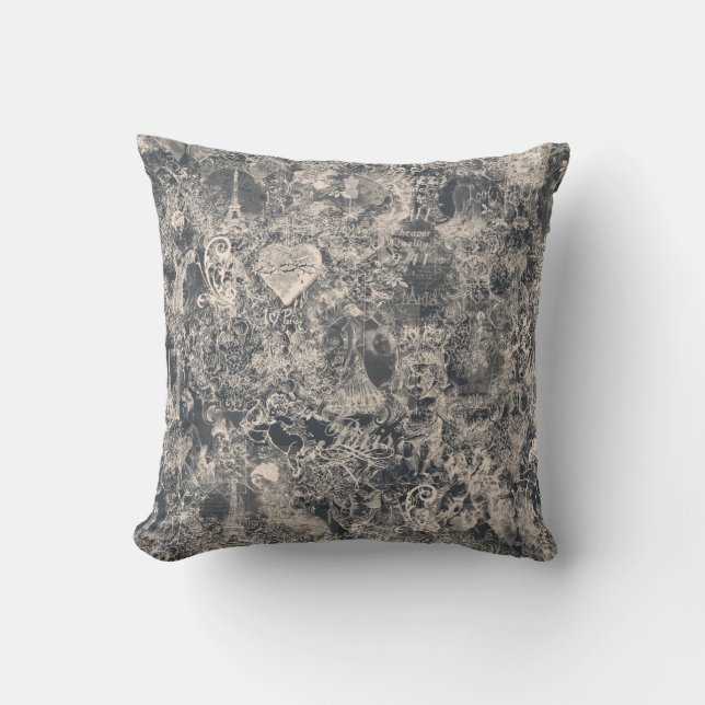 Coussin Conception de toile de Paris noir élégant (Recto)