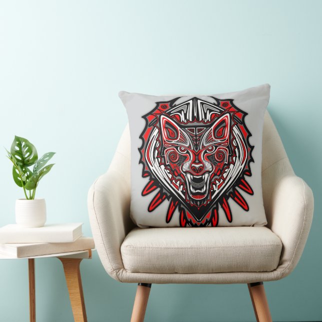Coussin Conception de totem tribal Haida Loup (Chaise)