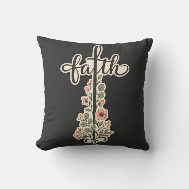 Coussin Conception de typographie de croix florale de foi  (Recto)