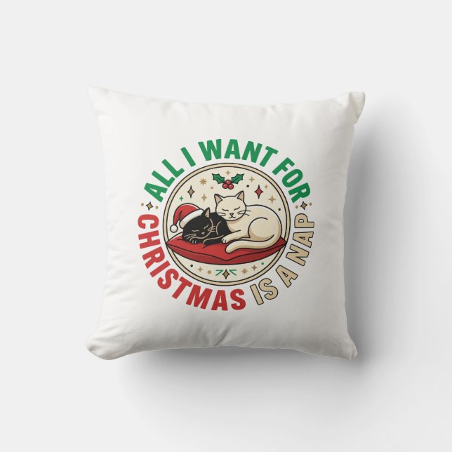 Coussin Conception de vacances de sieste de chat de Noël (Recto)