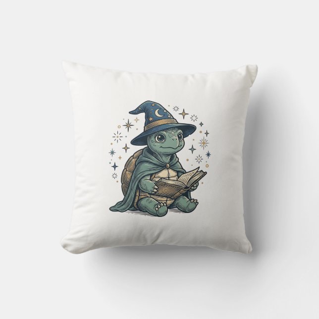 Coussin Conception de vecteur de magicien de tortue mignon (Recto)