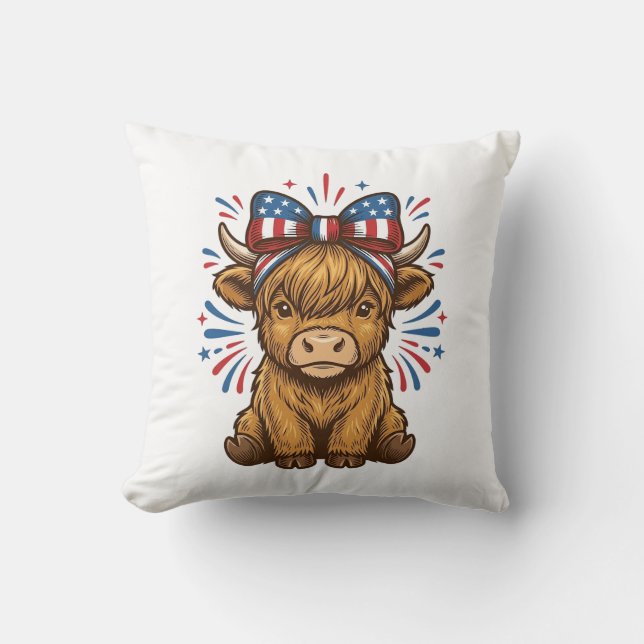 Coussin Conception de vecteur de vache Highland patriotiqu (Recto)