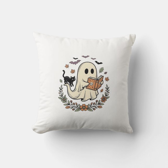 Coussin Conception de vecteur floral de chat fantôme vinta (Recto)