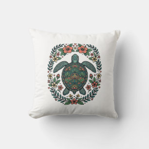Coussin Conception de vecteur floral de tortue de mer vint