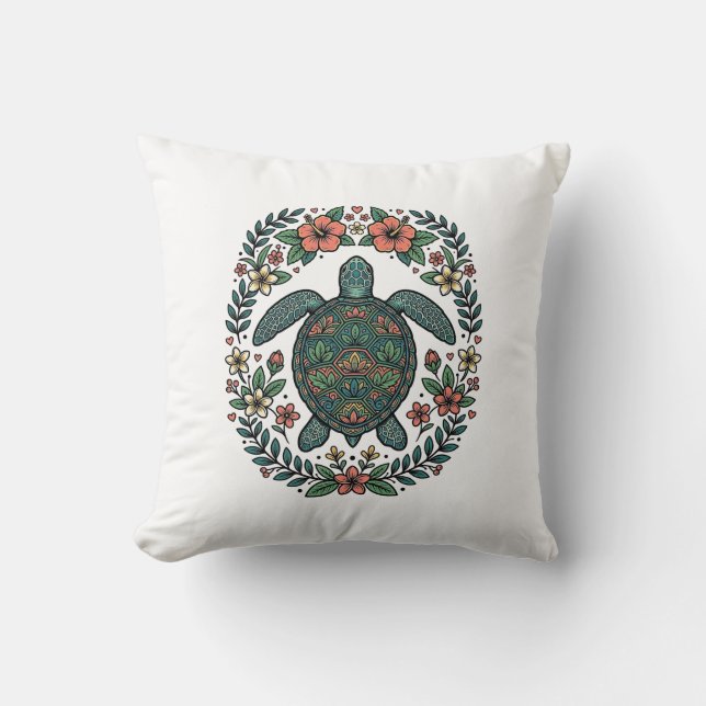 Coussin Conception de vecteur floral de tortue de mer vint (Recto)