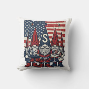 Coussin Conception de vecteur vintage de trio de gnome USA