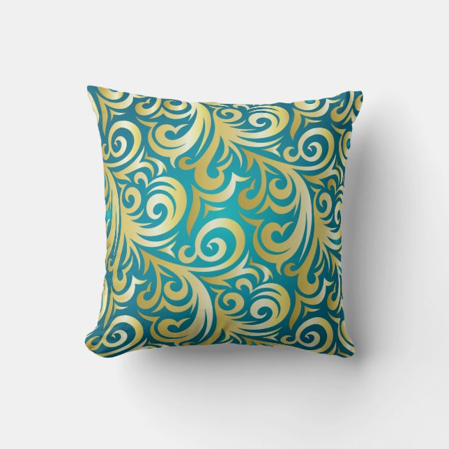 Coussin Conception de Verder d'or et de turquoise (Recto)