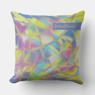 Coussin Conception de vitrail, monogramme bleu jaune viole