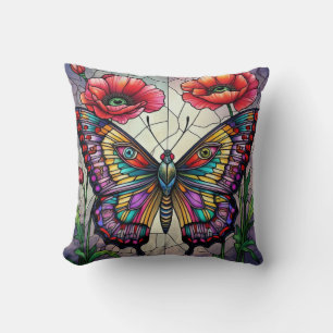 Coussin Conception de vitrail papillon fleur de pavot
