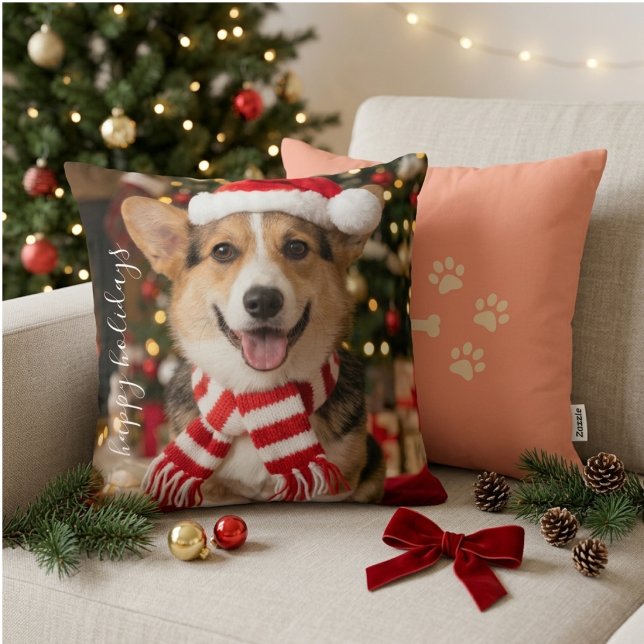 Coussin Conception d'empreinte de patte de Noël de Corgi c (Créateur téléchargé)