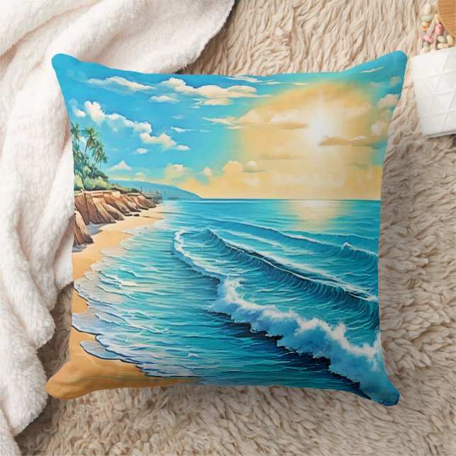 Coussin Conception des vagues de plage éclairées (Couverture)