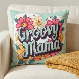 Coussin Conception d'esthétique rétro florale Groovy Mama