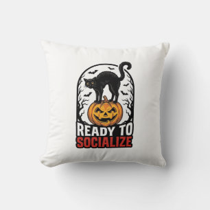 Coussin Conception d'humour de fête de chat Halloween soci