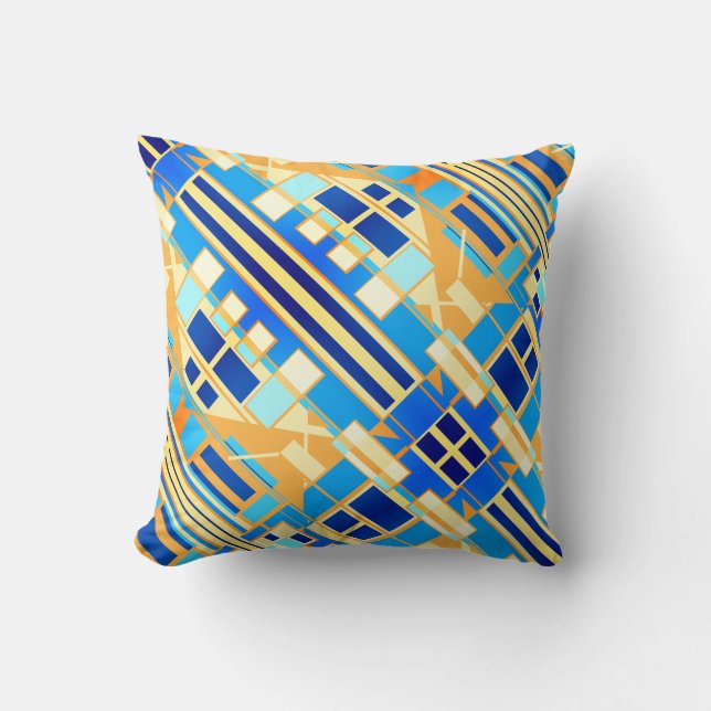 Coussin Conception diagonale bleu marine corail jaune or (Recto)