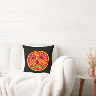 Coussin Conception d'illustration de visage de pizza souri