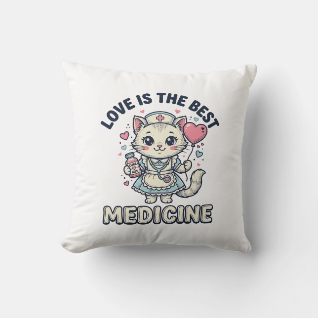 Coussin Conception d'infirmière mignonne chat l'amour est  (Recto)