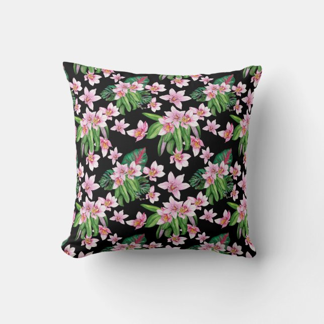 Coussin Conception d'orchidées à l'aquarelle 27  (Recto)