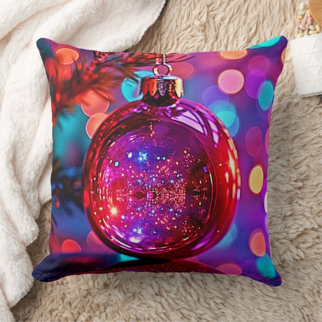 Coussin Conception d'ornement de Noël néon vibrant (Couverture)