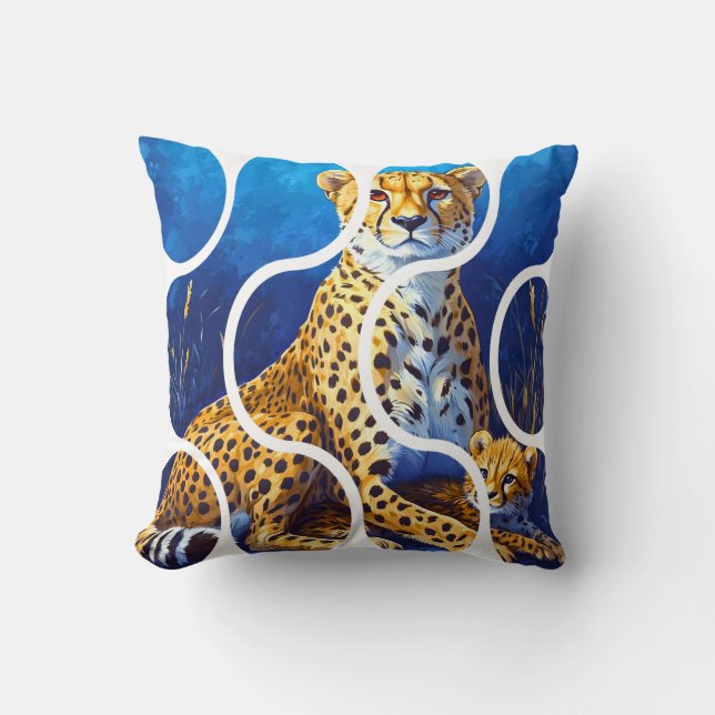 Coussin Conception faune mère et petit guépard (Recto)