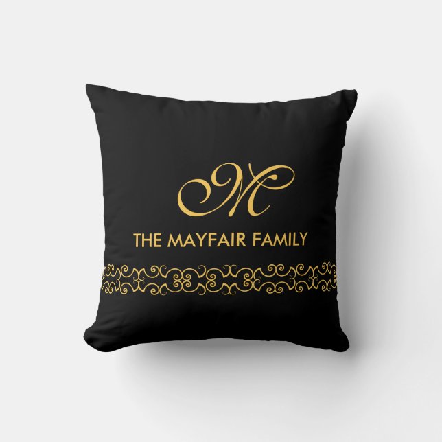 Coussin Conception fleurie de monogramme de famille d'or (Recto)