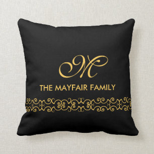 Coussin Conception fleurie de monogramme de famille d'or