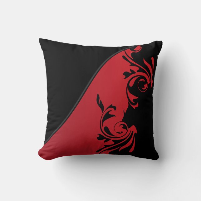 Coussin Conception fleurie rouge-foncé et noire (Recto)