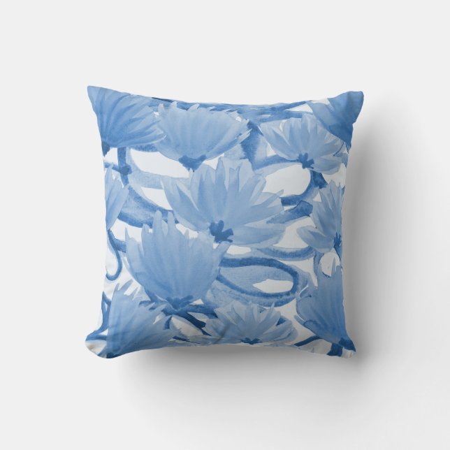 Coussin Conception florale à l'aquarelle bleue (Recto)