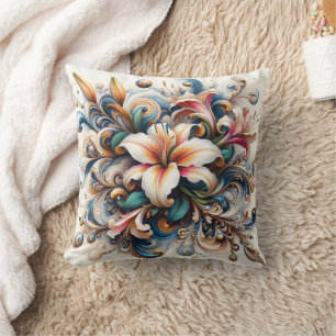 Coussin Conception Florale Abstraite Avec Lily Au lever Du