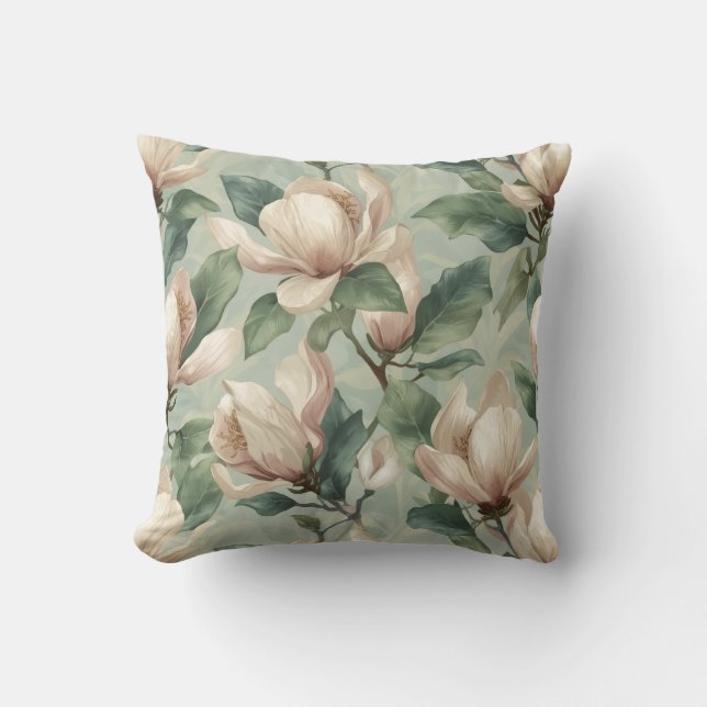 Coussin Conception florale au pastel doux de magnolia (Recto)