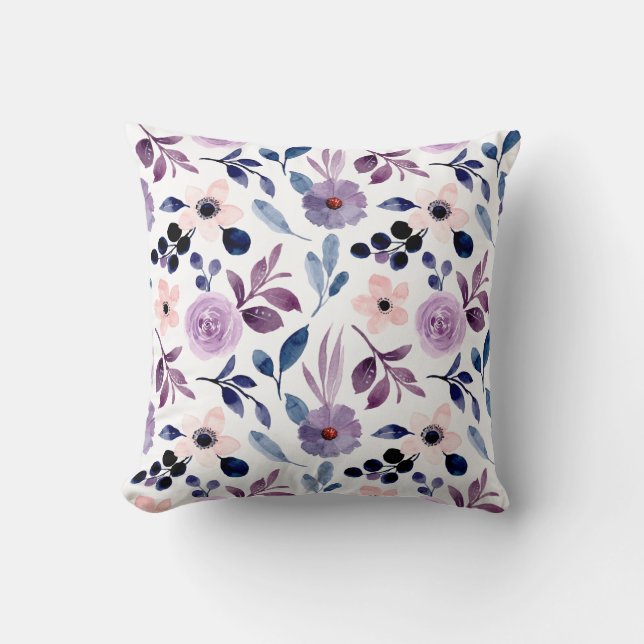 Coussin Conception florale délicate avec feuilles de lavan (Recto)