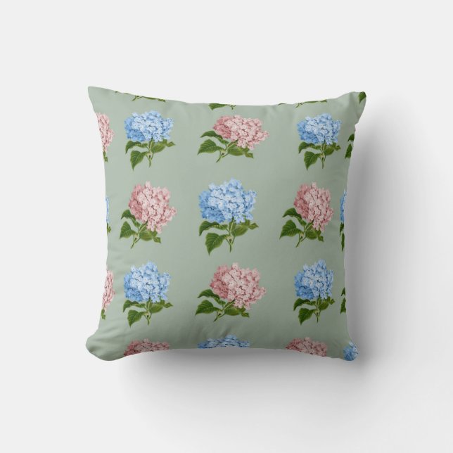 Coussin Conception florale d'hortensia vintage (Recto)