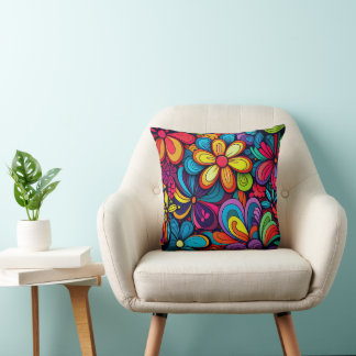 COUSSIN CONCEPTION FLORALE DOODLE COLORÉE LÂCHER PILLOW