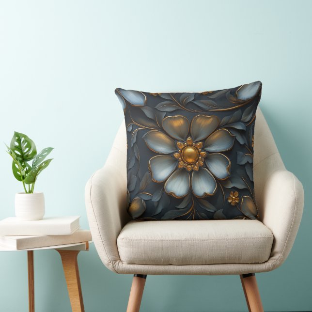 Coussin Conception florale luxueuse en or et argent élégan (Chaise)