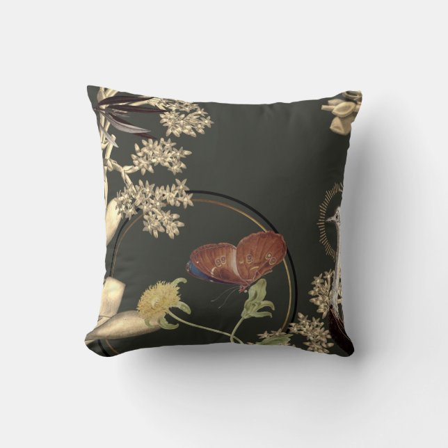 Coussin Conception Florale Papillon Artistique | Vert Saul (Recto)