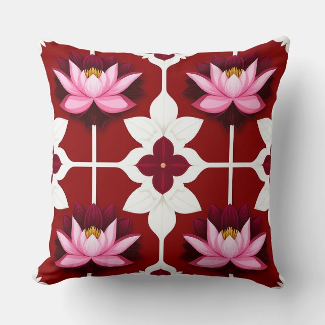 Coussin Conception florale vibrante Lotus rose (Recto)