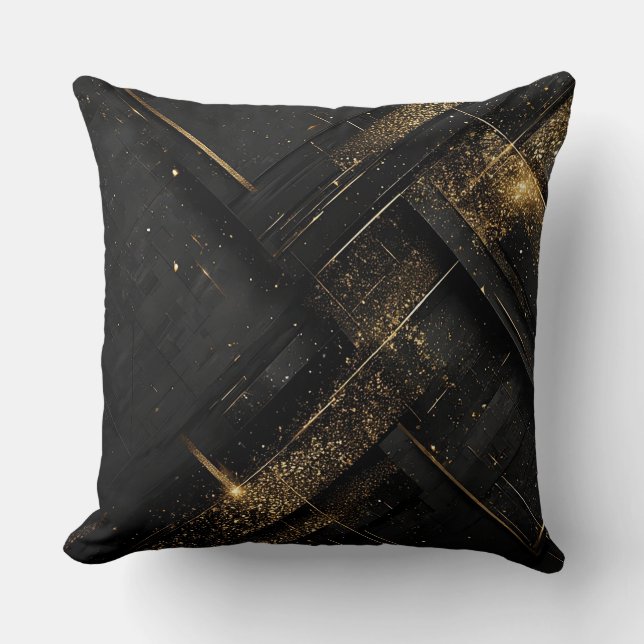 Coussin Conception géométrique abstraite noire et or (Recto)