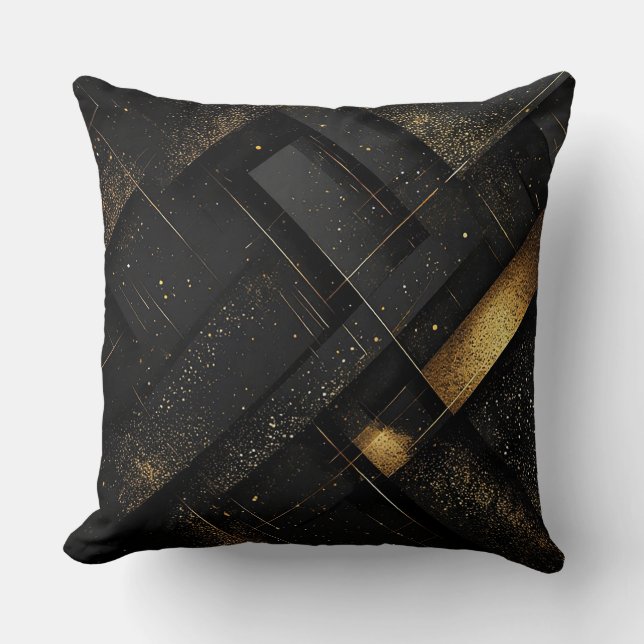 Coussin Conception géométrique abstraite noire et or (Recto)