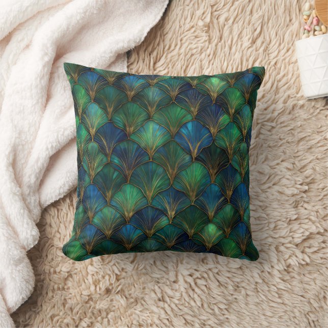 Coussin Conception géométrique Art Déco bleu vert or (Couverture)