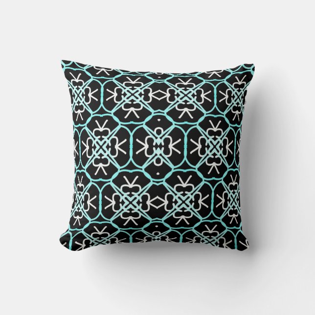 Coussin Conception géométrique en bleu, blanc et noir Aqua (Recto)
